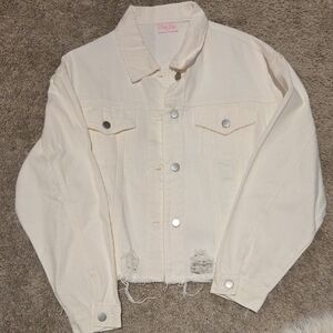 Pink Lily White Distressed Denim Jacket